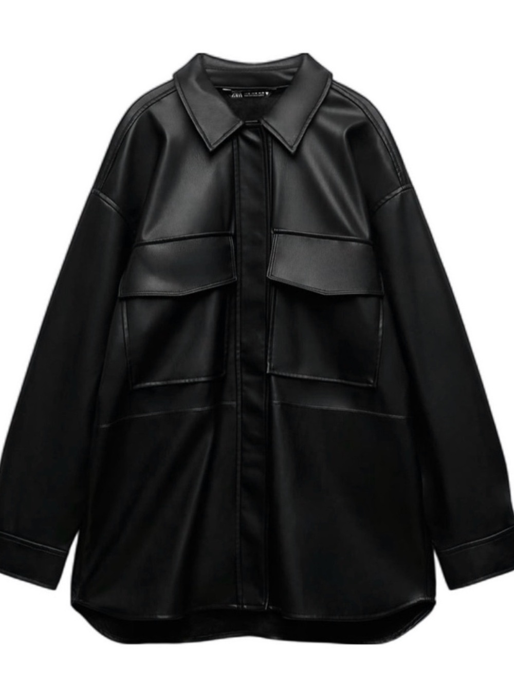 Zara Black Faux Leather Shirt Jacket